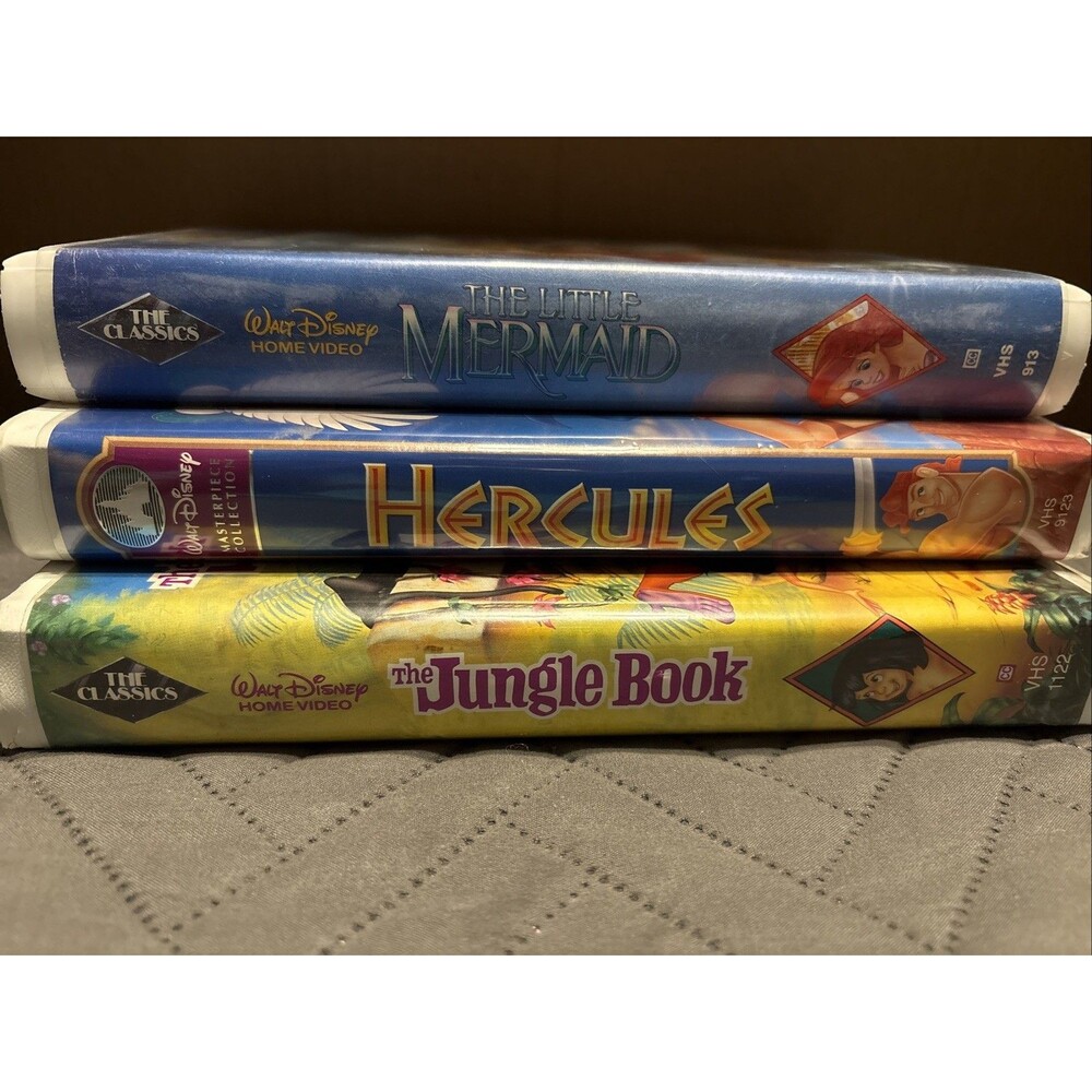 Disney VHS Clamshell Lot 3- The Little Mermaid- Hercules- The Jungle Book